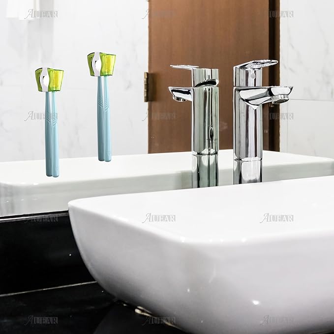 AUEAR, 3 Pack Toothbrush Head Covers with Suction Cup Anti Dust Wall Mirror Toothbrushes Holder Protective Case for Bathroom Home Travel Outdoor & Camping