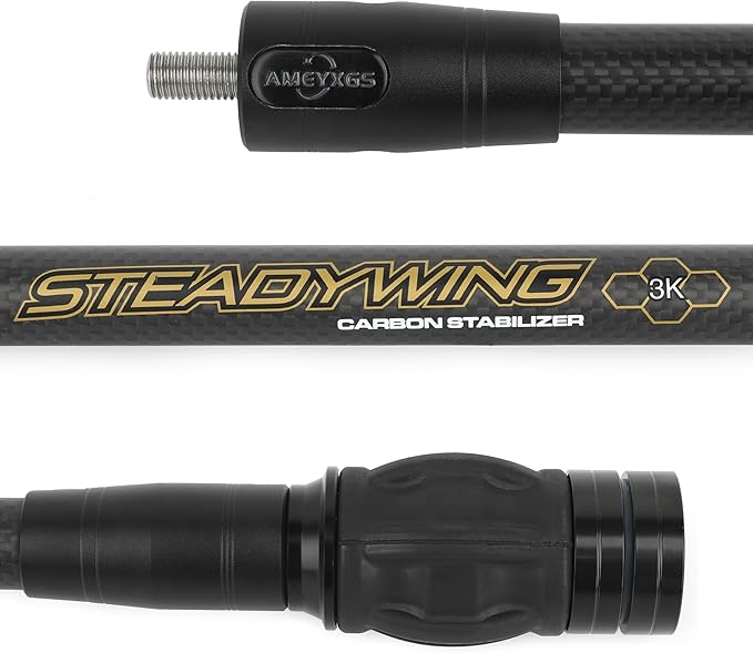 AMEYXGS Archery Bow Stabilizer for Compound Bow, 3K Carbon Fiber 6", 8", 10", 12" 15" Rods, Damping System, Weights Kit, Single Side V-Bar Mount,Quick Disconnect
