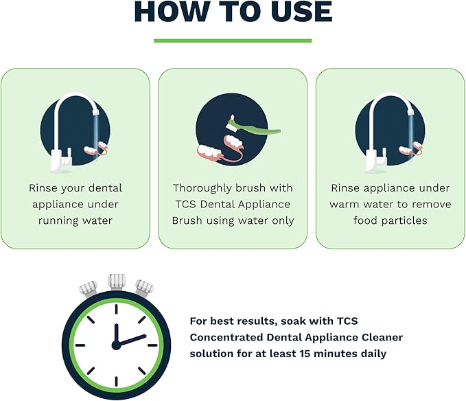 TCS Fresh Soft Bristle Denture Brush with Handle, Ergonomic Toothbrush for Cleaning Dental Appliances (3 Pack)