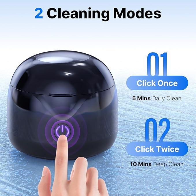 Ultrasonic Retainer Cleaner - UV Dental Cleaning Pod Night Guard Cleaner for Dentures, Aligner, Braces, Toothbrush Heads, Jewelry (Black)