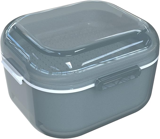 ARGOMAX Denture Case, Denture Cup for Soaking Dentures(Not Leak-Proof), Thorough Cleaning of Dentures, Retainer, Mouthguards, Clear Braces (Grey).