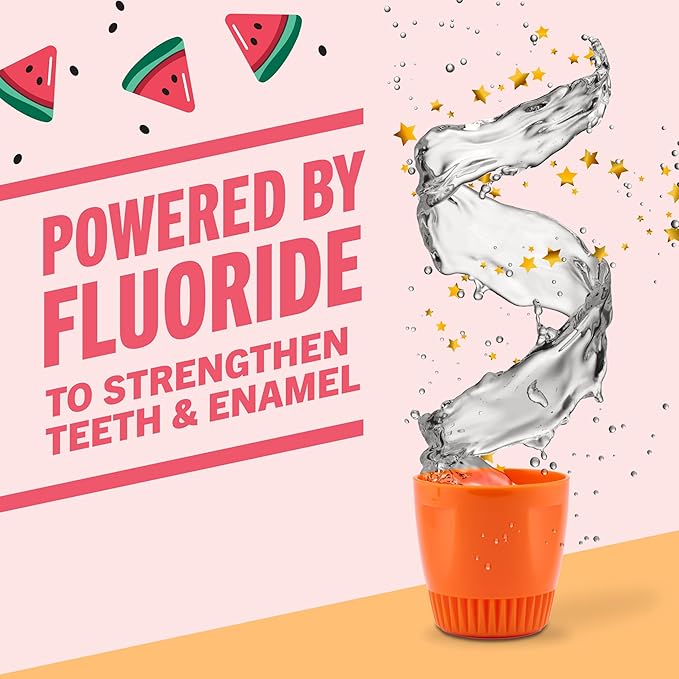 TheraBreath Kids Organic Wacky Watermelon Mouthwash with Fluoride, Anticavity, Dentist Formulated, 16 Fl Oz