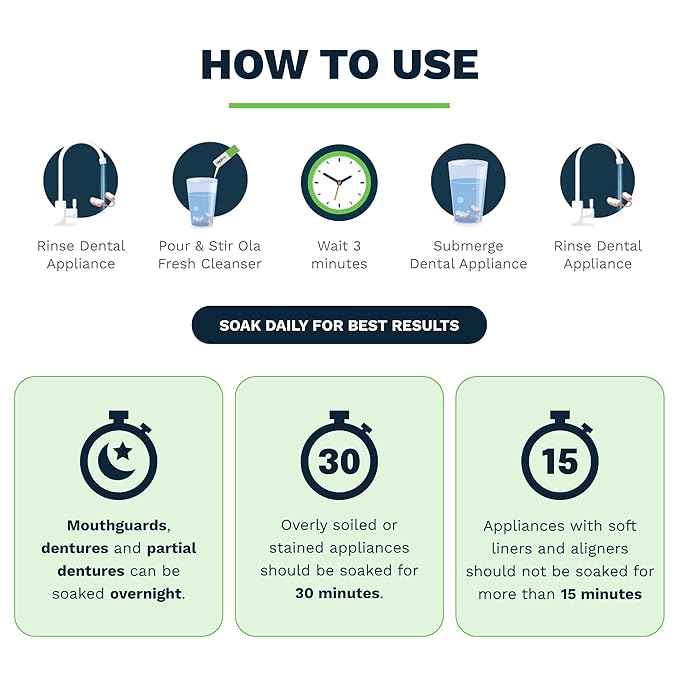 TCS Fresh Dental Appliance Cleaner, 24 Count Professional Strength Concentrated Cleanser Powder - Flexible Partial Cleaners, Denture Cleaner & Dental Night Guard Cleaner, Mint Flavor (6 Month Supply)