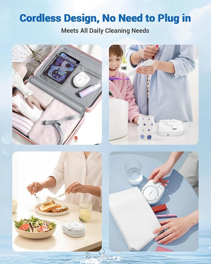 Rechargeable Ultrasonic Retainer Cleaner Machine | 50kHz 1.9 inch Ultra-Thin Portable | Night Guard Aligners Jewelry |6pcs Cleaner Tablets Included | Quick & Deep Clean Modes | Oral Dental Care