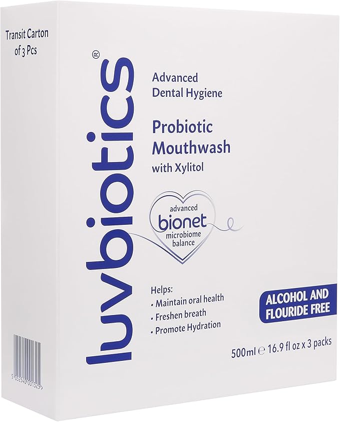 Luv Biotics Fluoride Free Mouthwash with Oral Probiotics, Xylitol & Aloe Vera -3 x 500ml