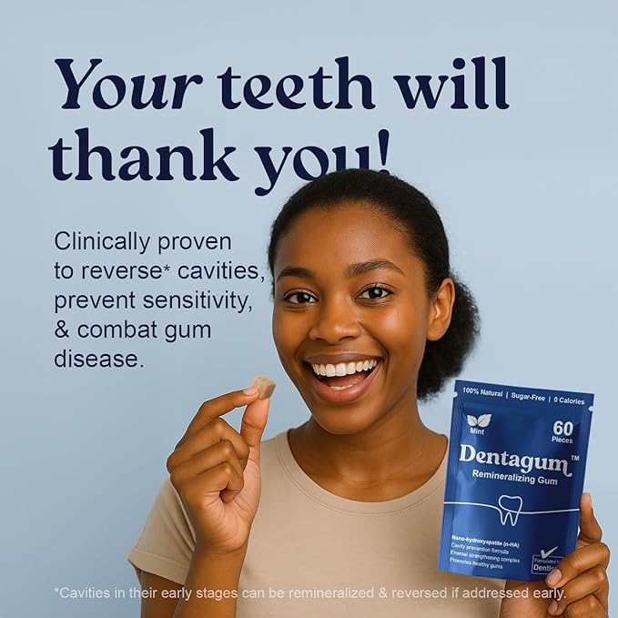 Dentagum Remineralizing Gum with Nano-Hydroxyapatite & Xylitol – SugarFree Chewing Gum for Enamel Repair, Cavity Protection & Receding Gums – 60 Pieces