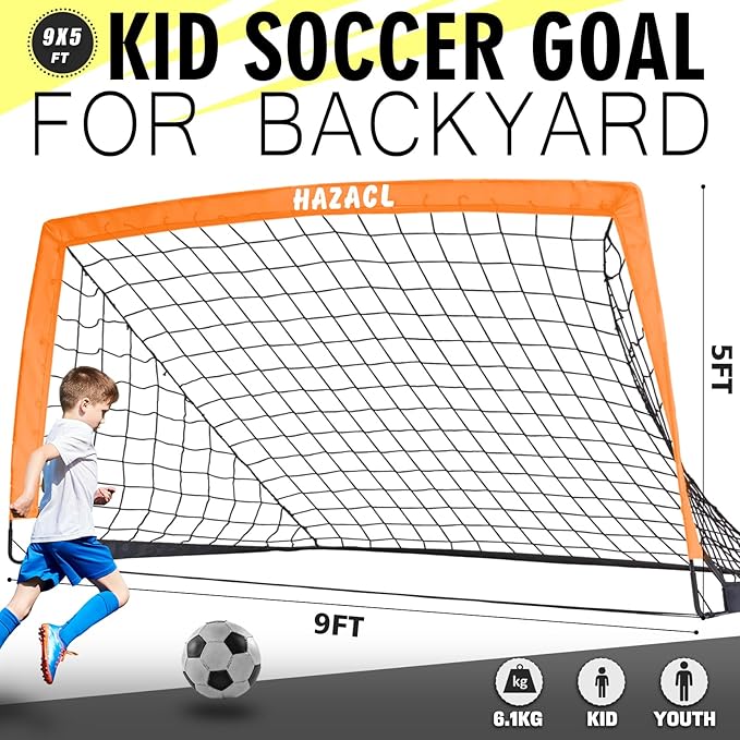 Kids Soccer Goal for Backyard, 6x4 9x5 FT Portable Soccer Nets Pop Up with Ball, Agility Ladder, Cones, Target & Carry Bag for Toddler Youth Outdoor Indoor Training Practice Sports Games Play