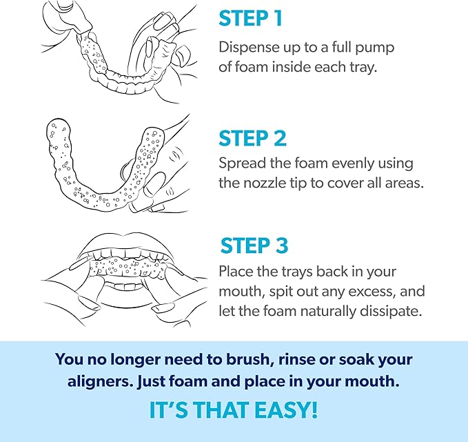 EverSmile AlignerFresh Original Clean Foam – Cleaner Compatible w/Invisalign and All Clear Aligners & Retainers – Eliminates Bacteria, Whitens Teeth, Fights Bad Breath – 25ml (4 Pack)