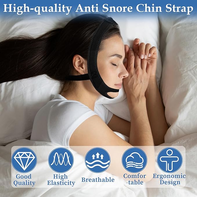 Snoring Chin Strap for Users, 2 Pack Adjustable Jaw Support Chin Strap to Keep Mouth Closed, Soft Snoring for Men Women, Lightweight Reusable, Snoring Dry Mouth, Comfort Fit Nighttime Sleeping Aid
