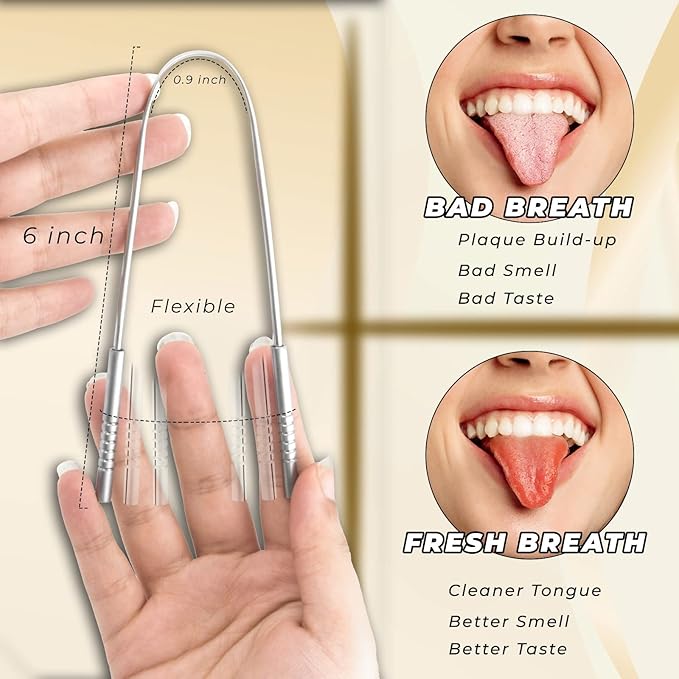 NARZ Tongue Scraper Professional Tongue Cleaner for Bad Breath Reusable Stainless Steel Tongue Scrapers for Oral Care with Dual Carved Handle for Adults & Kids Oral Hygiene 2 Pack