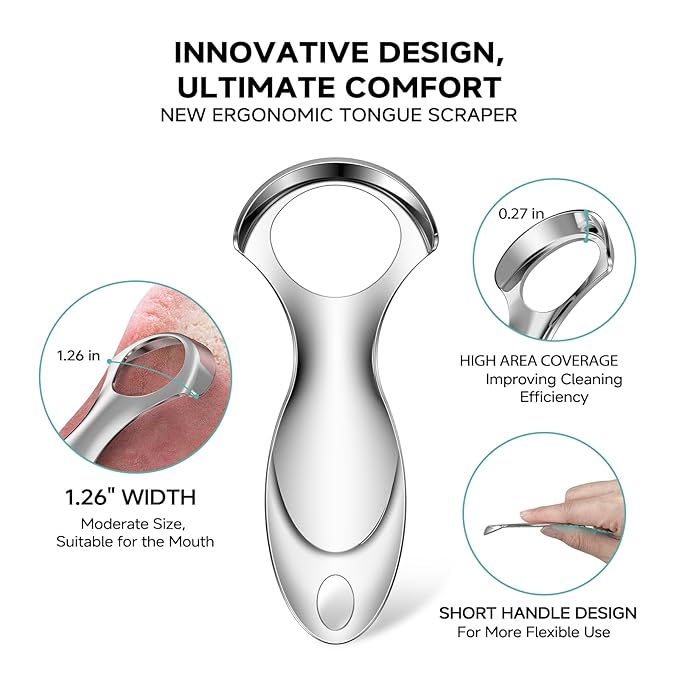 RONAVO Tongue Scraper Tongue Cleaner (New Series) Tongue Scraper for Adults Portable Storage Tongue Coating Removal Bad Breath Care Metal Tongue Scraper with Pink Carrying Case