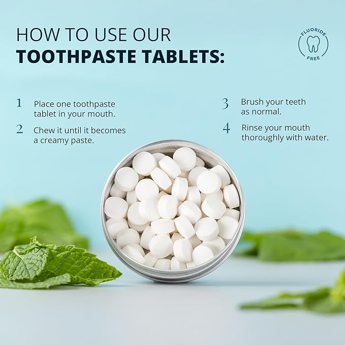 J&L Naturals Toothpaste Tablets | 62-Pack Travel-Friendly Toothpaste | Fluoride + Plastic Free, Vegan, Cruelty Free, Sustainable | Woman-Owned Small Business (Mint, 62 Count (Pack of 2))