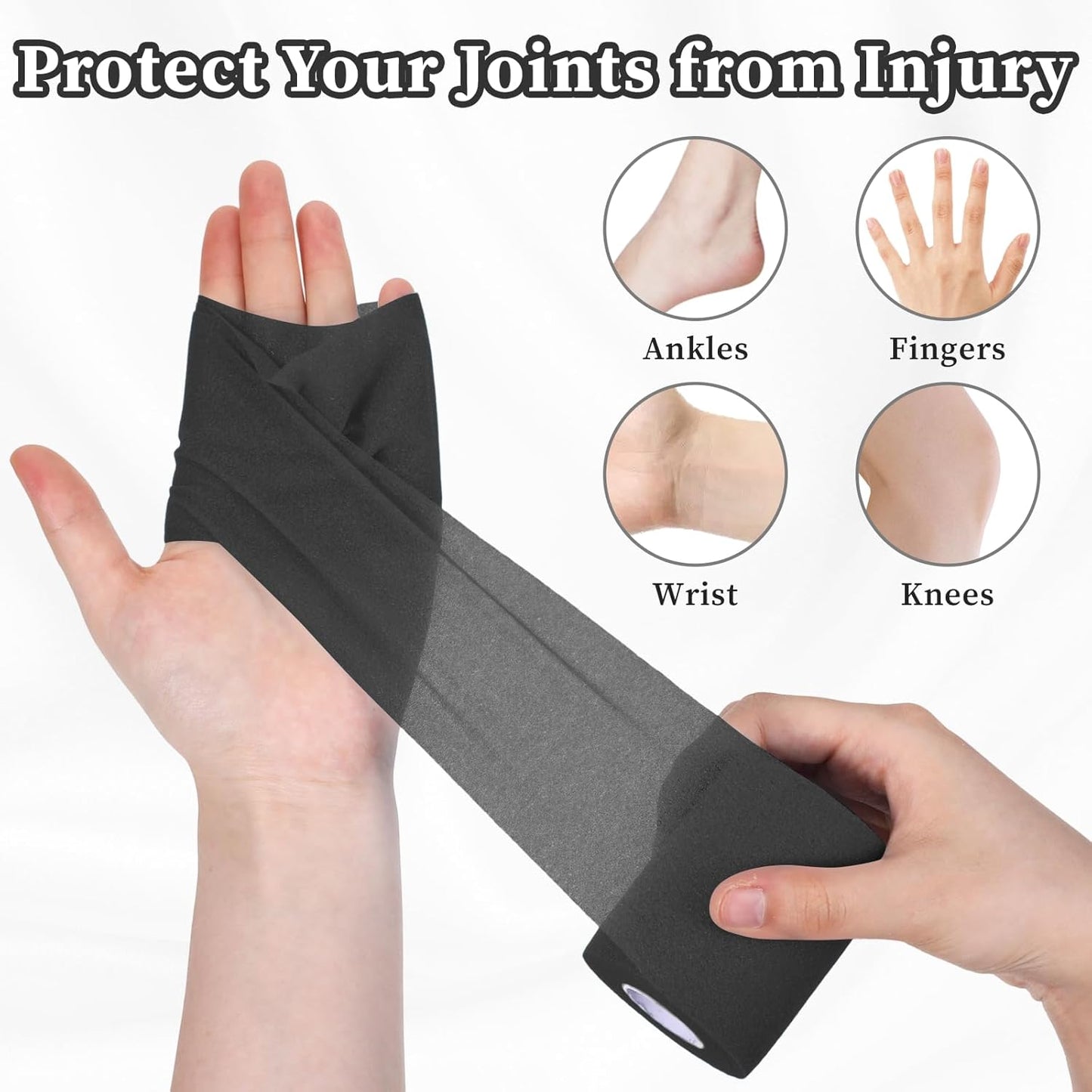 12pcs Black Prewrap Athletic Tape, Prewrap Athletic Tape for Hair Soccer, Premium Quality Hand Wrap Bandage Athletic Prewrap Tearable, Sports Knee Foam Ankle Wrist Tape Soccer Baseball for Injury