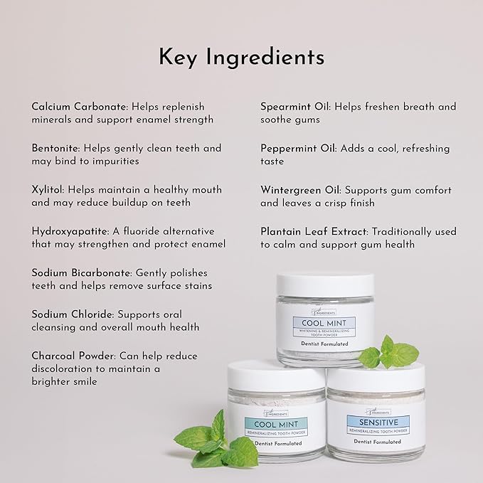 Just Ingredients Remineralizing Tooth Powder - Fluoride-Free, Whitens, Vegan, Clean - 1 oz Whitening