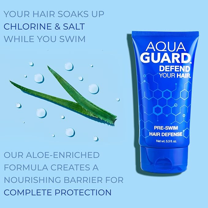 AQUA GUARD Pre-Swim Hair Defense | No More Swim Hair | Prevents Chlorine Damage + Softens Hair While Swimming | Made in California | Color Safe, Leaves Hair Smelling Great | 5.3 oz