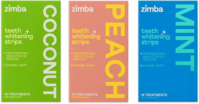 Zimba Teeth Whitening Strips 3-Pack Bestsellers Variety Bundle | Mint, Coconut, Peach | Vegan Whitening Strips, Enamel Safe Teeth Whitening, Hydrogen Peroxide Tooth Whiteners
