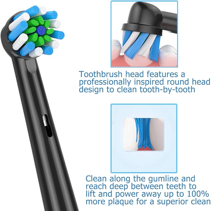 Replacement Toothbrush Heads Compatible with Braun Oral b 7000/Pro 1000/9600/ 5000/3000/8000/Genius and Smart Electric Toothbrush (black-8pcs)
