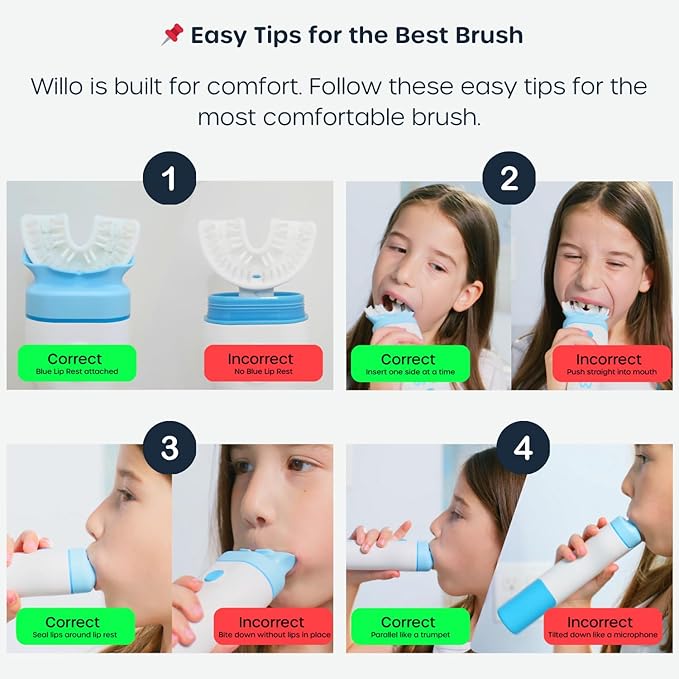Willo BrushBot Kids U-Shaped Toothbrush Starter Kit – Rechargeable, Smart Electric Toothbrush for Kids Ages 5-7 w/App, Soft Bristles, Plaque Removal, Gentle & Deep Clean Modes | Small Bubble Twist