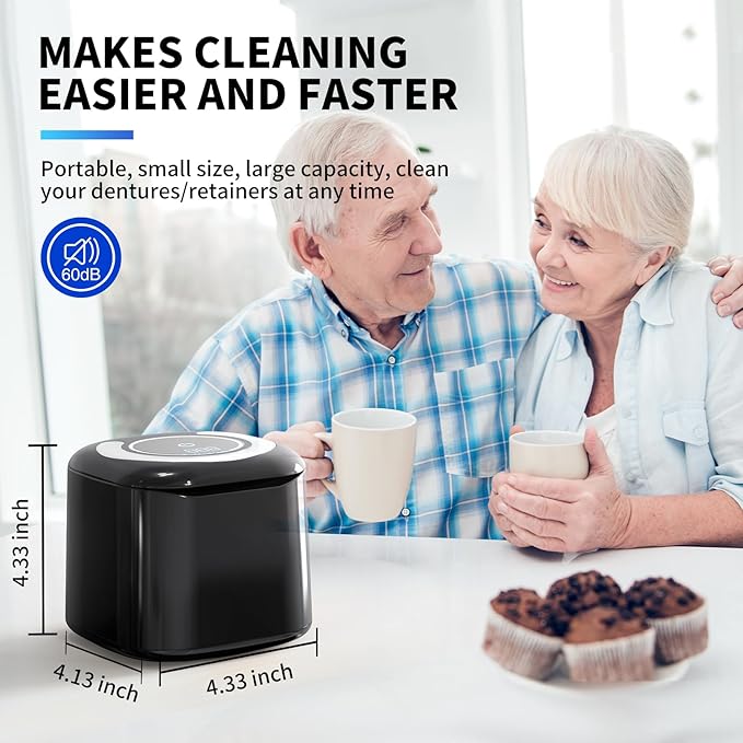 Ultrasonic Retainer Cleaner, 48kHz Retainer Cleaner Machine for Dentures, Night Mouth Guards, Jewelry, Aligner, Braces, 30W Dental Cleaning Pod with Digital Timer, 180ML, Dual Cleaning Mode