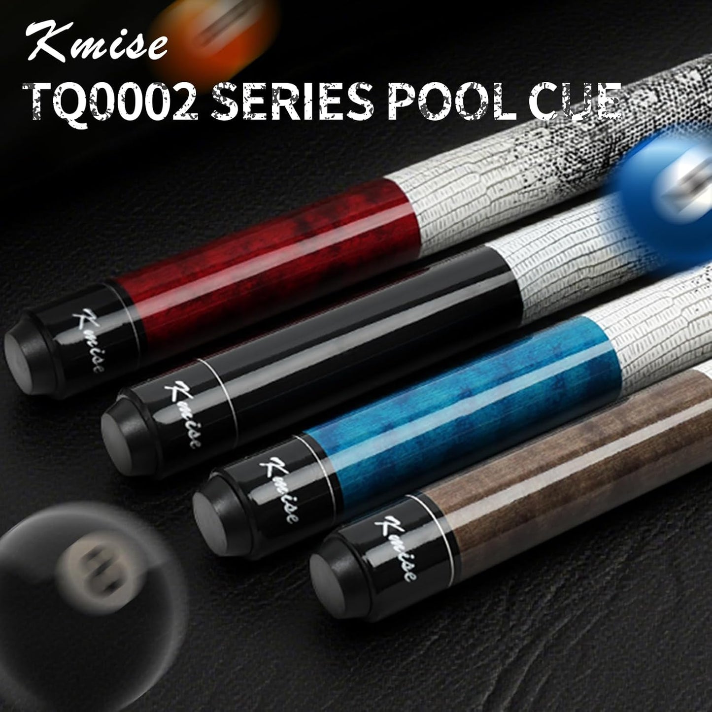 Kmise Professional Low-Deflection Pool Cue Stick, 58'' Canadian Hard Maple Wood Billiard Cue, 13mm Leather Tip, 3D Anti-Slip Grip, Precision Control for Adults/Beginners/Pros