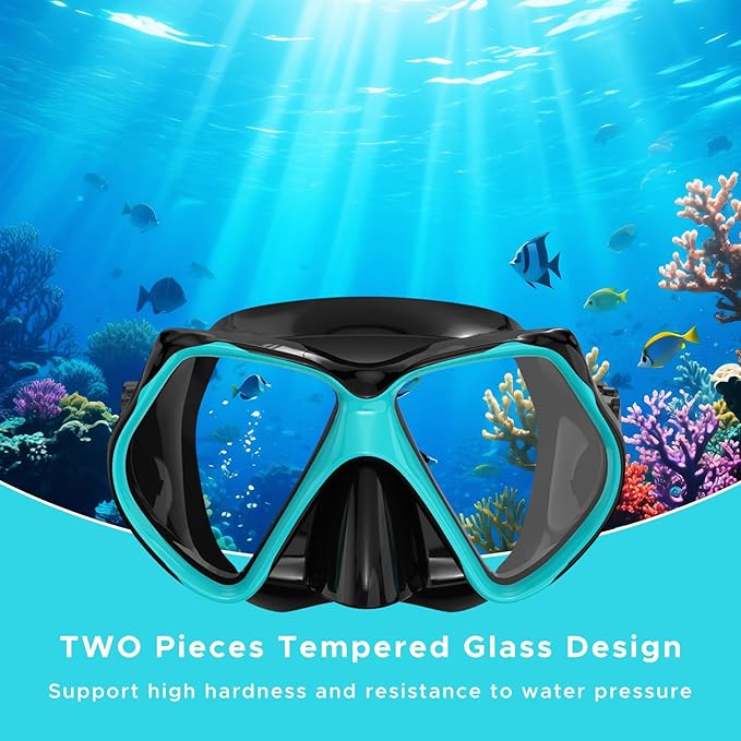 2 Pack Snorkeling Gear for Adults, Dry Snorkel, Mask Set Adult, Diving Scuba Mask, Scuba Gear, Swimming Goggles with Nose Cover, Swim Freediving Tempered Glass Panoramic View Travel Packages