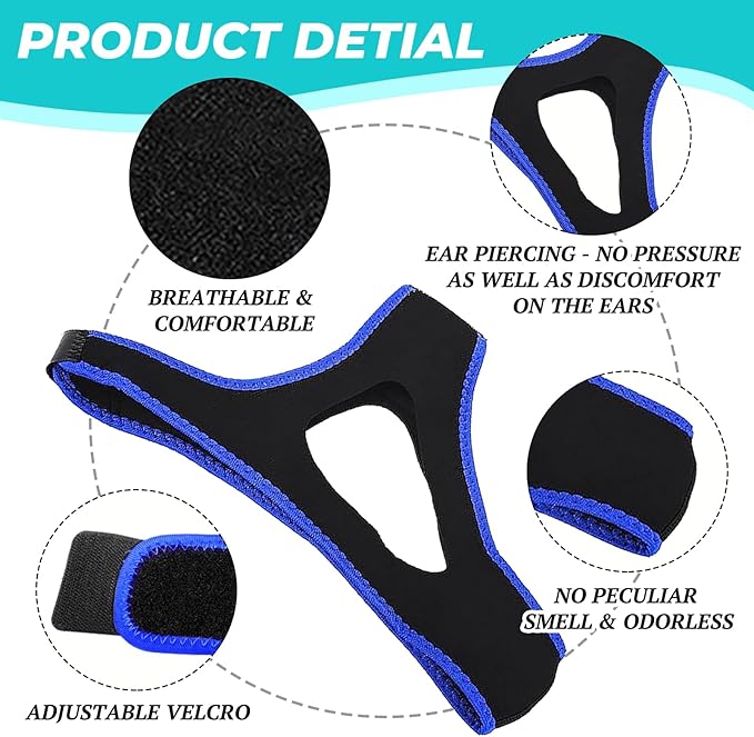 Anti Snoring Chin Strap,Chin Strap with Adjustable Velcro,Snoring Solution Effective Anti Snore Device,Breathable Stop Snoring Solution to Keep Mouth Closed and Reduce Snoring
