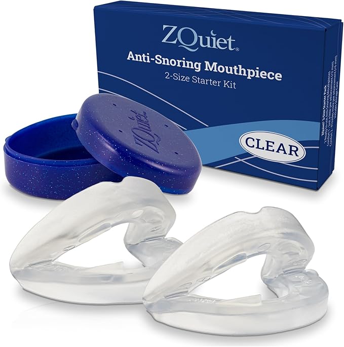 ZQuiet, Anti-Snoring Mouthpiece, Starter Pack with 2 Sizes, Living Hinge & Open Front Design for Comfort & Easy Breathing, Clear