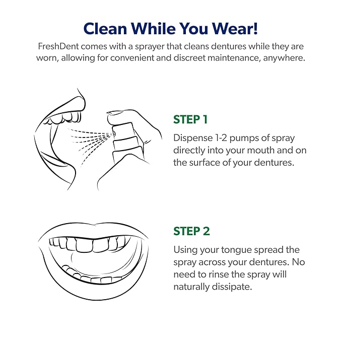 EverSmile FreshDent Denture and Partial Denture Cleaner + Teeth Whitening Spray and Foam– Travel Size Alternative to Cleaning Tablets That Eliminates Bacteria and Fights Bad Breath – 50ml + 10ml (2pk)