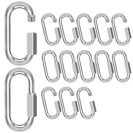 M10-15 Pack 3.5“ Quick Links Chain Connectors, 3/8″ Galvanized Chain Locking Carabiners Hooks, 2000LBS Heavy Duty Thread Quick Link Clips, Twist Oval Keychain D Shape for Swing, Camping