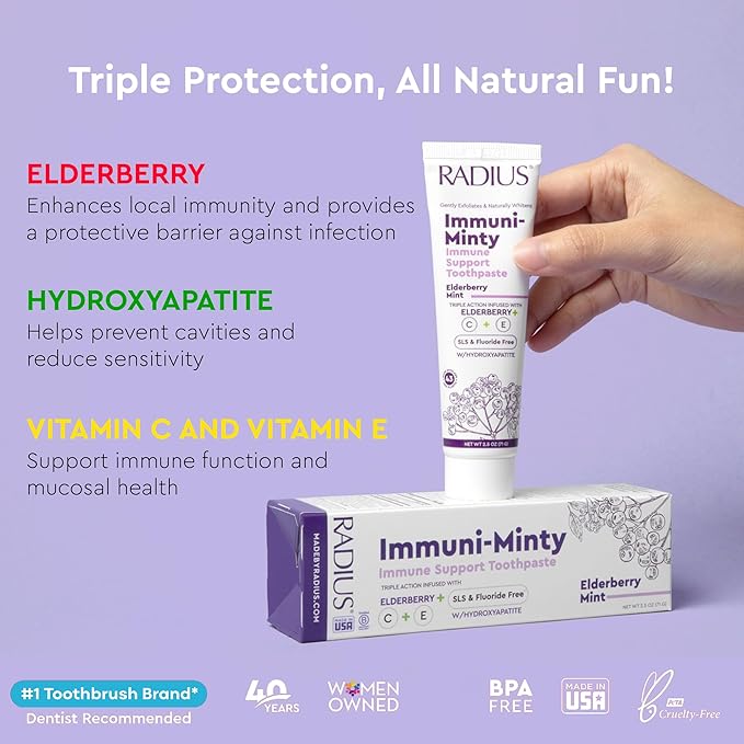 RADIUS ImmuniMinty Immune Support Toothpaste 2.5 Oz - Elderberry Mint - Pack of 3