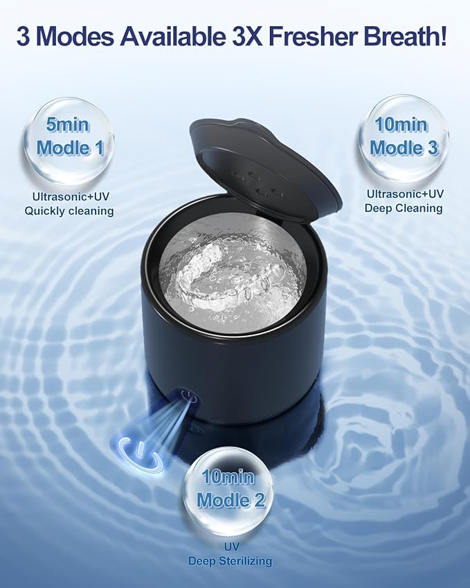 Ultrasonic Retainer Cleaner, 48kHz Denture Cleaner, Retainer Cleaning Machine for Denture, Retainer, Aligner, Jewelry, Mouth Guard, Brace, Toothbrush, Pacifier, Razor, 3 Modes Jewelry Cleaner 200ML