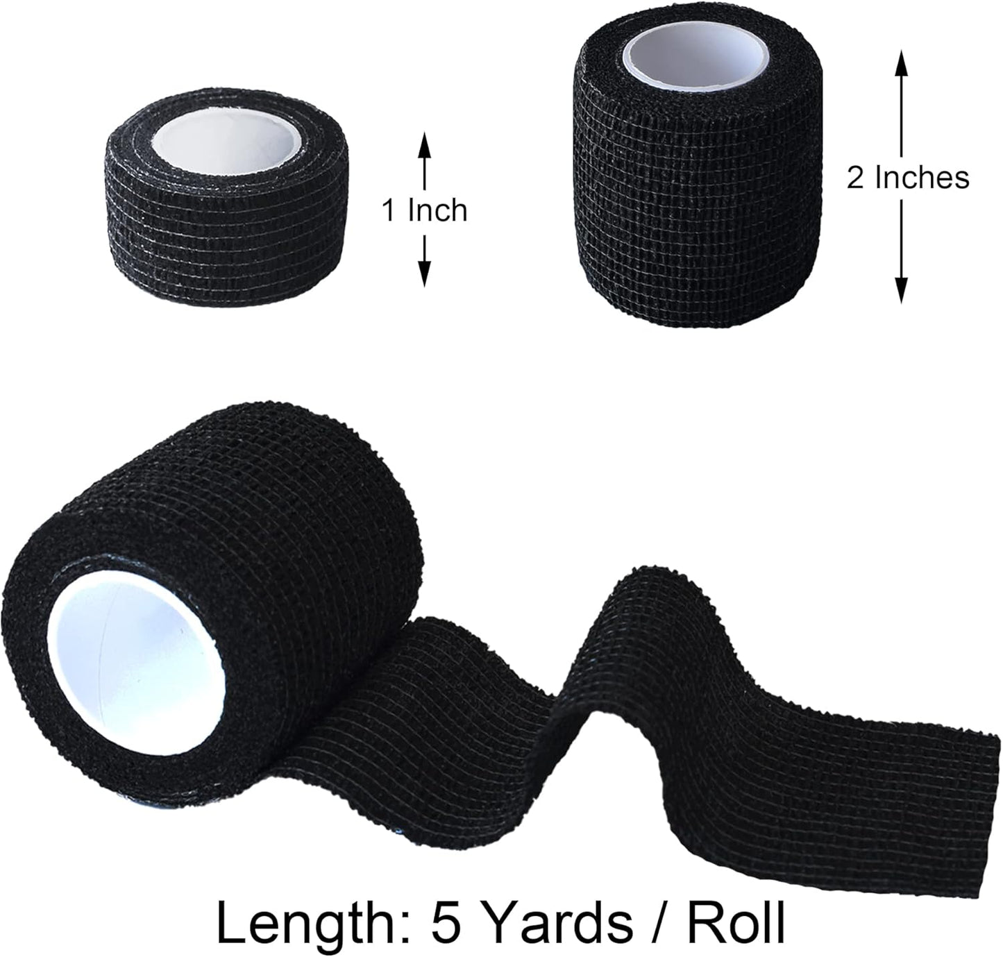 10 Pack Self Adherent Bandage Wrap Elastic Cohesive Bandage Self Adhesive Tape Vet Wrap Tape 2 Size (8Pack 2'' and 2Pack 1''), Black