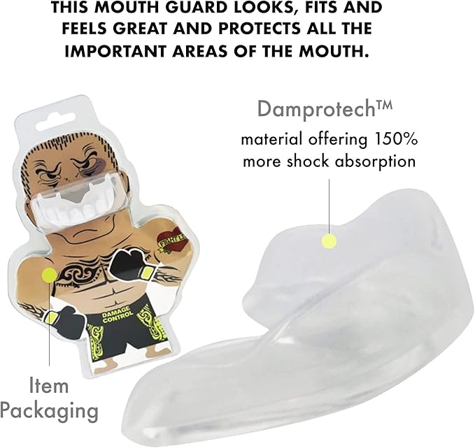 DAMAGE CONTROL High-Impact Mouth Guard – Sports Mouthguard for Boxing, Football, Hockey, Lacrosse & Basketball, Protects Teeth & Jaw, Protective Mouthpiece for Adults & Youth (Adult, Clear 2.0)