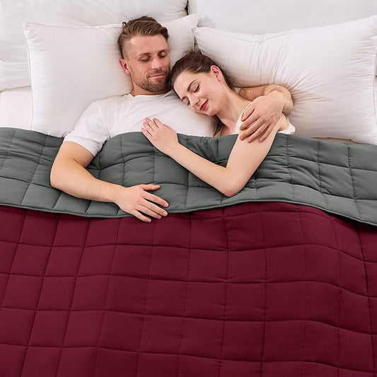 King Size Weighted Blanket for Adults (20 lbs, 80” x 87”, Red Grey) Cooling Heavy Blanket for Sleeping Perfect for 190-210 lbs, Breathable Blanket for Adults & Couple All Season, Machine Washable