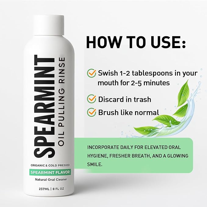 Spearmint Oil Pulling Rinse – with Organic Cold-Pressed Coconut Oil ＆ Mentha Haplocalyx Oil, Natural Mouthwash for Fresh Breath, Healthy Gums & Teeth Whitening, 8 fl oz (2)