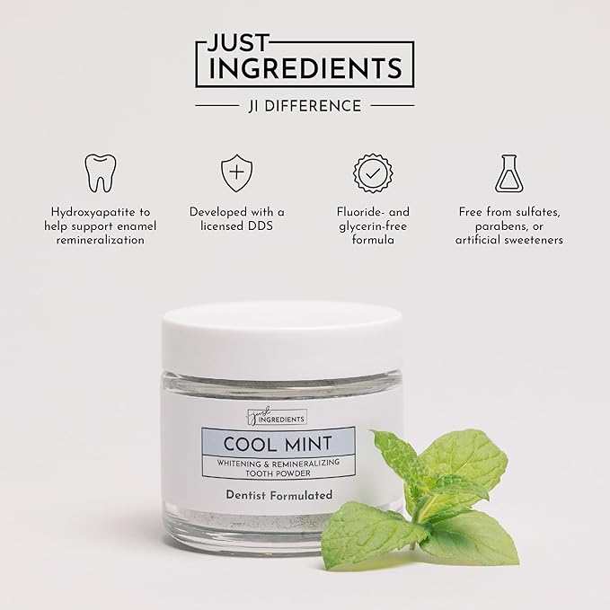 Just Ingredients Remineralizing Tooth Powder - Fluoride-Free, Whitens, Vegan, Clean - 1 oz Whitening