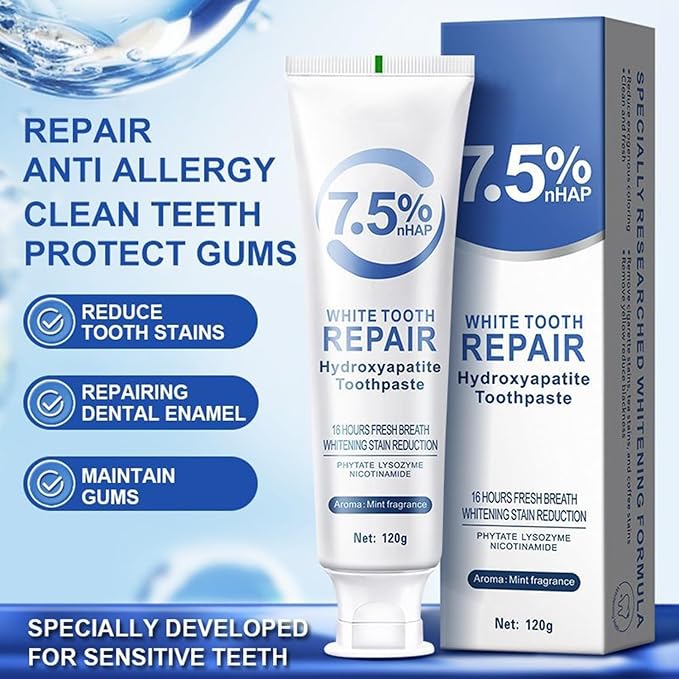 7.5% Hydroxyapatite Toothpaste for Enamel Protection, Fluoride-Free Formula with Gentle Mint, for Sensitive Teeth, Daily Protection, Long-Lasting Fresh Breath, 4.23 Oz (3)