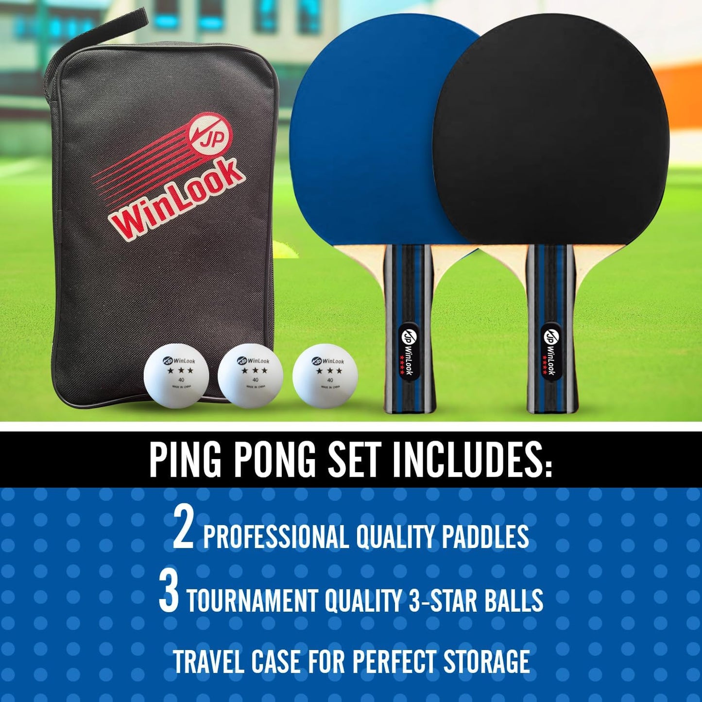 JP WinLook Ping Pong Paddles Sets - Portable Table Tennis Paddle Set with Ping Pong Paddles Professional Case & Ping Pong Balls - Premium Table Tennis Racket Player Set for Indoor & Outdoor Games