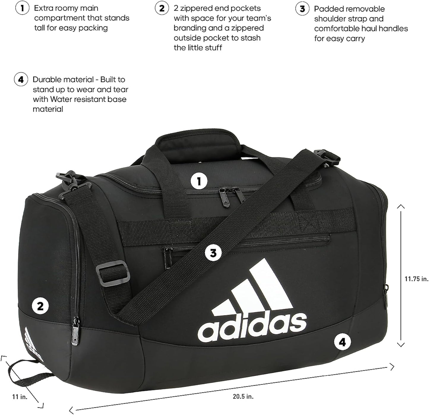 adidas Unisex Defender 4.0 Gym Duffel Bag for Men and Women, Black/White, Small (38L)