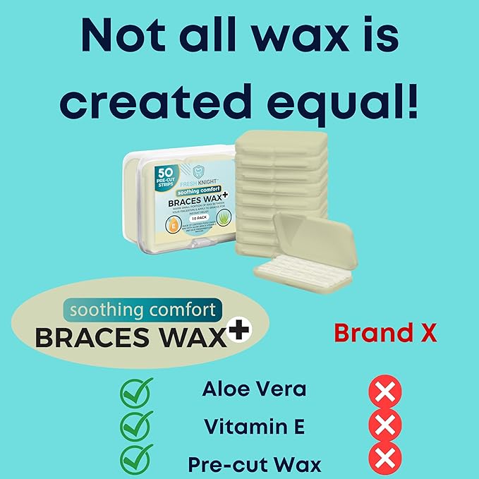 Fresh Knight Braces Wax. Dental Wax for Braces & Aligners - Premium Orthodontic Strips Food Grade (Aloe Green)
