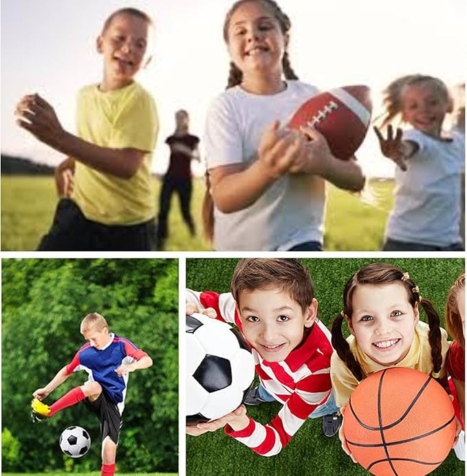 3-Piece Sports Balls Set, Includes Size 5 Basketball, Size 4 Soccer Ball, Size 6 Football & Pump, Sports Equipment Perfect Sports Gift for for Boys, Girls, Teens, and Adults