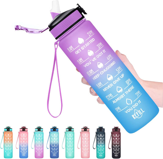 Hyeta 32 oz Water Bottles with Times to Drink and Straw, Motivational Water Bottle with Time Marker, Leakproof, Drinking Sports Water Bottle for Fitness, Gym and Outdoor