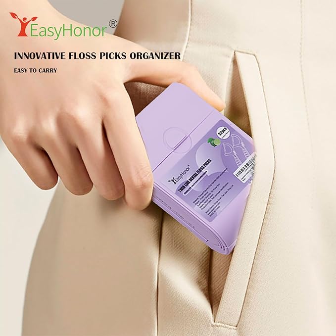 EasyHonor Dental Floss Picks,Twin-Line Lemon Flavor Dental Flossers, Dual Action Flossing System, Easy Carry and Pick, 156 Count Floss Sticks in 3 Portable case.(Purple, Lemon)