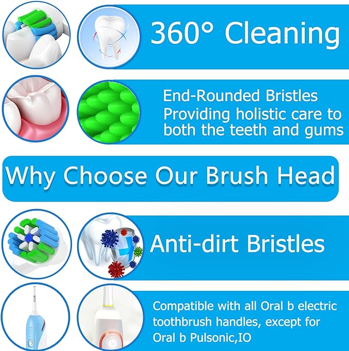 Precision Replacement Toothbrush Heads Compatible with Braun Oral b 7000/Pro 1000/3000/8000/9600/ 5000/Genius and Smart Electric Toothbrush (White-12pcs)