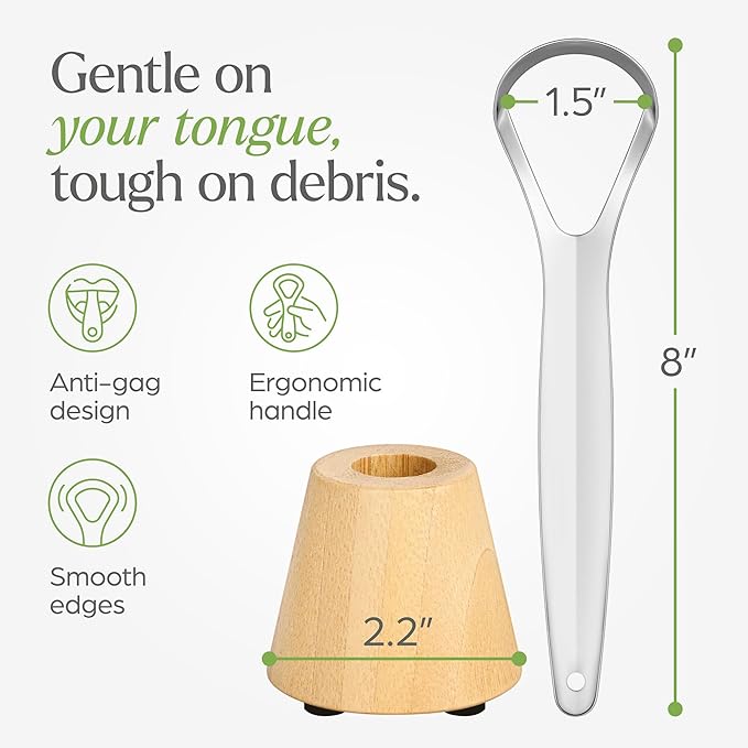 Tongue Scraper for Adults with Holder (2 Pack) - Metal Tongue Scraper for Tongue Cleaning and Reducing Bad Breath - Stainless Steel Tongue Scraper for Adults, Tongue Cleaner for Adults