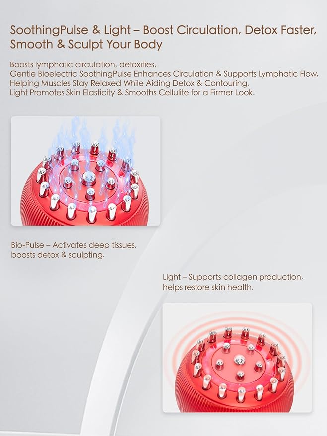 Lymphatic Drainage Massager & Anti Cellulite Massage Tool, Helps Reduce Stretch Marks & Cellulite, for Legs, Arms & Belly, Body Sculpting Machine with Microcurrent, Light, Heat & Vibration,Red