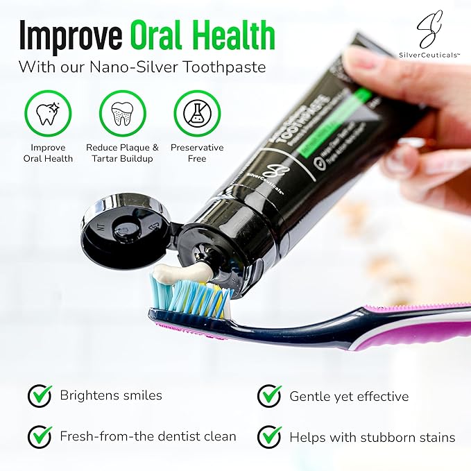 Colloidal Silver Toothpaste w/Coral Calcium & Xylitol - Refresh Mint - Remineralize Tooth Enamel - SLS & Fluoride Free Cavity Protection - Gum Health - Bad Breathe - Gingivitis - Mild Flavor - 3.4oz