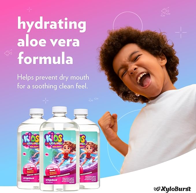 Xyloburst Oral Rinse Kids Mouthwash - Natural Xylitol Mouthwash, Fluoride Free Mouth Rinse with Aloe Vera, Alcohol Free, 16 fl oz - 3-Pack