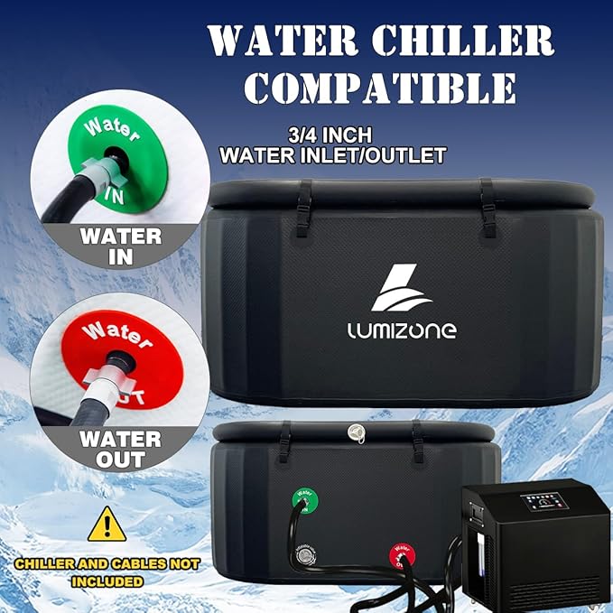 Lumizone Inflatable Cold Plunge Tub 132 Gallons Capacity Ice Bath Portable Ice Bath Tub Compatible With Water Chillers with Lid Drop Stitch PVC Double Layer Seals Oversized for Athletes