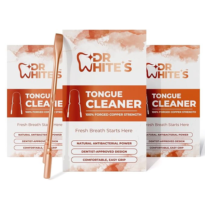 Dr. White’s Copper Tongue Cleaner – Dentist-Formulated Dual-Grip Design for Fresh Breath & Everyday Oral Detox – 100% Forged Copper, For Adults & Kids, Rust-Resistant, Built to Last (3-Pack)